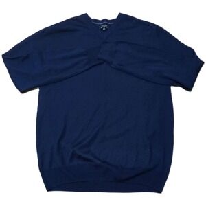 Tahari Mens Italian Merino Wool V Neck Sweater Casual Navy Blue Size L